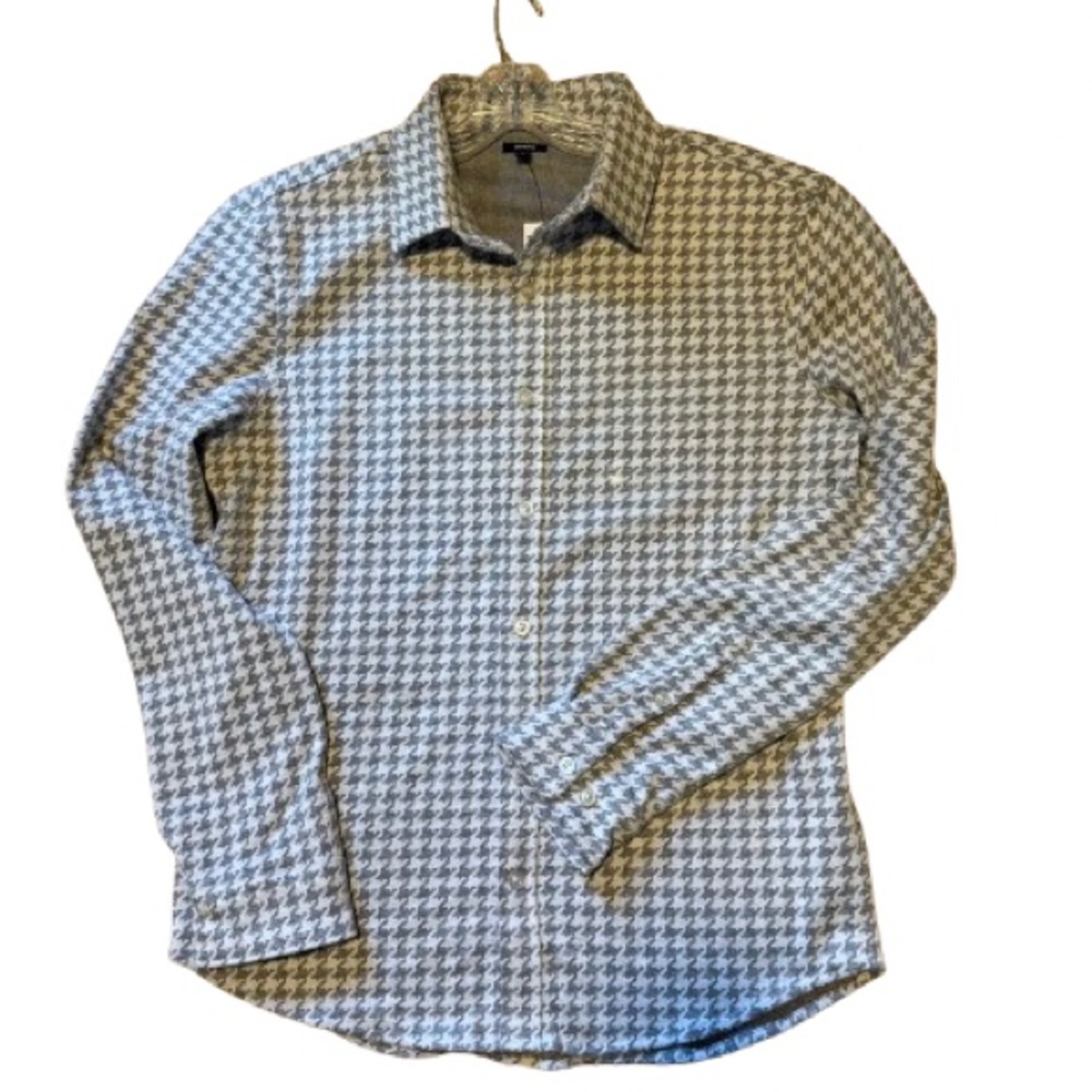 Express Men/unisex grey houndstooth knit shirt. Size medium. Like new